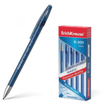 Ручка стираемая гелевая ERICH KRAUSE R-301 Magic Gel, СИНЯЯ, корп.синий, узел0,5мм,линия0,4мм, 45211