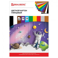Картон цветной БОЛЬШОГО ФОРМАТА, А3, МЕЛОВАННЫЙ (глянцевый), 10 листов 10 цветов, BRAUBERG, 297х420 мм, 'Галактика', 129908
