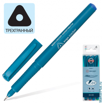 Ручки капиллярные KOH-I-NOOR, набор 4 шт., трехгранная, 0,3 мм, европодвес, синяя, черная, красная, 