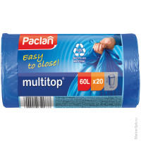 Мешки для мусора PACLAN "MULTITOP" 60л, 7 мкм, 20 шт/рул, синий, комплект 20 шт