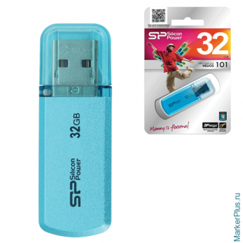 Флэш-диск 32 GB, SILICON POWER Helios 101, USB 2.0, металлический корпус, голубой, SP32GBUF2101V1B