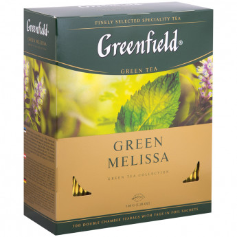 Чай Greenfield 'Green Melissa', зеленый, 100 фольг. пакетиков по 1,5г.