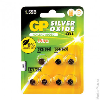 Батарейки GP (Джи-Пи) Silver Oxide, комплект 7 шт. (392/384 - 1 шт., 364/363 - 2 шт., 377/376 - 4 шт