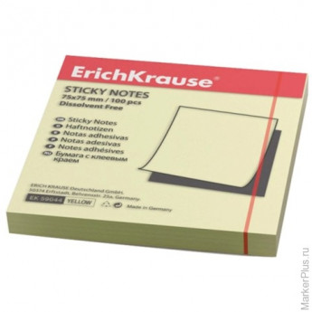 Блок самоклеящийся (стикер) ERICH KRAUSE, 75х75 мм, 100 листов, желтый, 59044