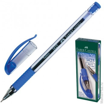 Ручка шариковая FABER-CASTELL "1425", корпус прозрачный, резиновый держатель, толщина письма 0,7 мм, синяя, 142551
