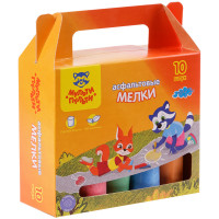 Мелки цветные для асфальта Мульти-Пульти, 10шт., 5цв., круглые картонная коробка, комплект 10 шт