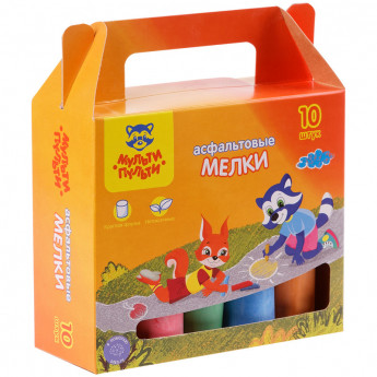 Мелки цветные для асфальта Мульти-Пульти, 10шт., 5цв., круглые картонная коробка, комплект 10 шт