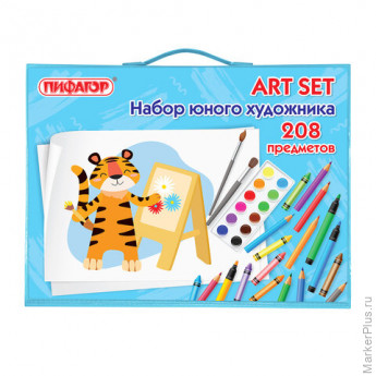 Набор ЮНОГО ХУДОЖНИКА "Тигренок" для рисования и творчества с мольбертом ПИФАГОР, 208 предметов, 664632