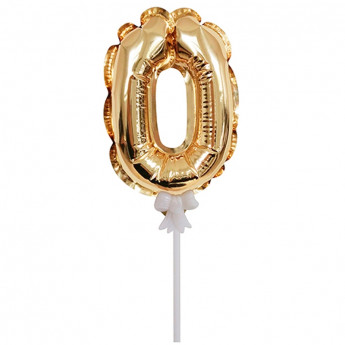 Воздушный шар, самодув, 18см Поиск 'Цифра 0', фольгированный, золотой