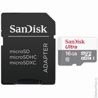 Карта памяти micro SDHC, 16 GB, SANDISK Ultra UHS-I, скорость передачи данных 48 Мб/сек (class10), с