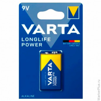Батарейка алкалиновая 1 шт. VARTA LONGLIFE POWER, Крона 9V (6LR61, 6LF22, 1604A), 4922121411