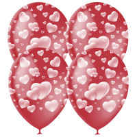 Воздушные шары, 25шт., М12/30см, Поиск "Cherry Red Сердца", пастель, растровый рисунок, комплект 25 шт