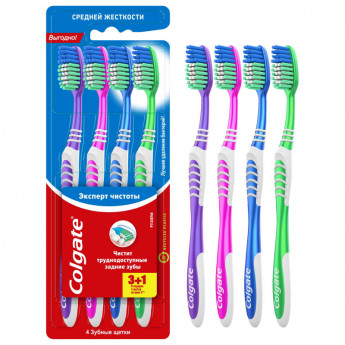 Зубная щетка Colgate Эксперт Чистоты 3+1 средней жесткости 4 шт/уп, комплект 4 шт