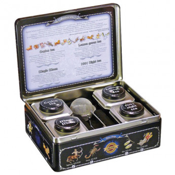 Шкатулка HILLTOP "Зодиак", 4 чайницы с коллекцией чаев и заварная ложка-ситечко, 200г, ш/к 01269, F507