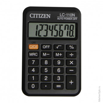 Калькулятор карманный LC 8 разрядов, питание от батарейки, 88*58*11 мм, черный