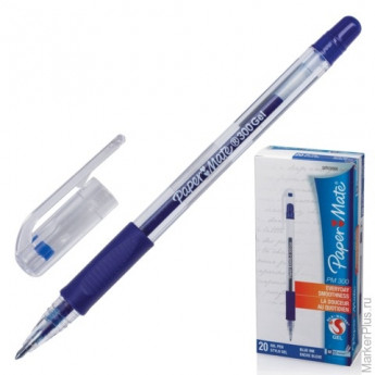 Ручка гелевая PAPER MATE "PM 300", корпус прозрачный, толщина письма 0,7 мм, синяя, S0929360
