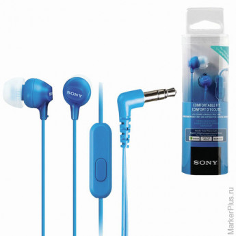 Наушники с микрофоном (гарнитура) SONY MDR-EX15AP, проводные, 1,2 м, вкладыши, стерео, голубые, MDRE
