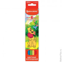 Карандаши цветные BRAUBERG "My lovely dogs", 6 цветов, заточенные, картонная упаковка, 180518 10 шт/в уп