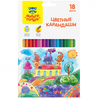 Карандаши цветные Мульти-Пульти 'Невероятные приключения', 18цв., заточен., картон, европодвес