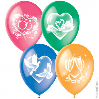 Воздушные шары, 25шт, М12/30см, "Свадебная тематика", ассорти, пастель, растровый рисунок