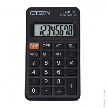 Калькулятор карманный LC 8 разрядов, питание от батарейки, 69*113*23 мм, черный
