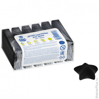 Легкий пластилин для лепки Мульти-Пульти, черный, 6шт., 60г, прозрачный пакет, 8 шт/в уп