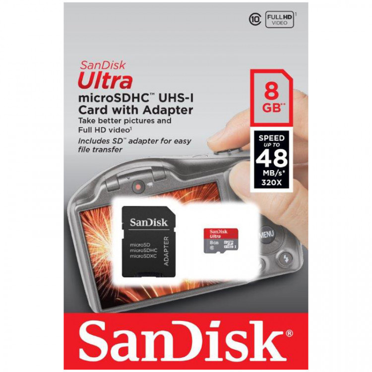 Карта памяти microsd sandisk ultra 128gb uhs i адаптер