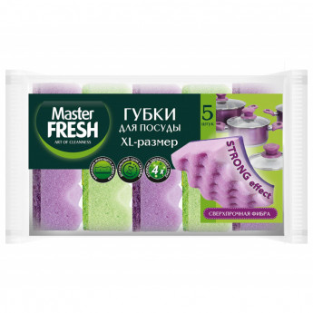 Губка для мытья посуды Master FRESH XL STRONG effect 95х65х35мм 5шт/уп, комплект 5 шт