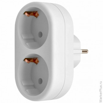 Сетевой тройник DEFENDER TA-03, 2 розетки, c заземлением, белый, 99107