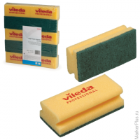Губки VILEDA "Виледа", комплект 10 шт., для любых поверхностей, желтые, зеленый абразив, 7х15 см, 101397