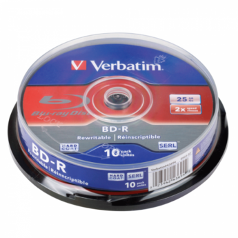 Диски BD-R (Blu-ray) VERBATIM, 25Gb, 2x, 10шт., Cake Box, 43694