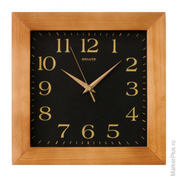 Часы настенные САЛЮТ ДС-2АА25-060, квадрат, черные, деревянная рамка, 31х31х4,5 см