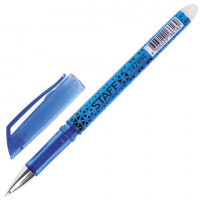 Ручка Пиши-стирай гелевая STAFF, хром. детали, ластик, игольчатый наконечник, 142494, синяя, 91