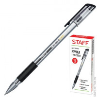Ручка гелевая STAFF, корпус прозрачный, резиновый держатель, черная, 141823, 24 шт/в уп