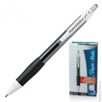 Ручка гелевая PAPER MATE автоматическая "PM Gel", корпус черный с белым, толщина письма 0,7 мм, черная, S0903210