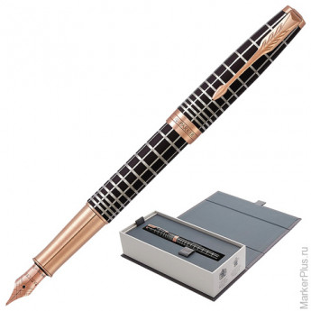 Ручка перьевая PARKER "Sonnet Brown Rubber PGT", корпус коричневая смола, нержавеющая сталь, позолоченные детали, 1931480, черная