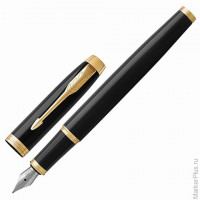 Ручка перьевая PARKER "IM Core Black Lacquer GT", корпус черный глянцевый лак, позолоченные детали, синяя, 1931645