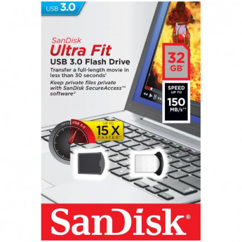 Память SanDisk "Ultra Fit" 32GB, USB 3.0 Flash Drive, хром