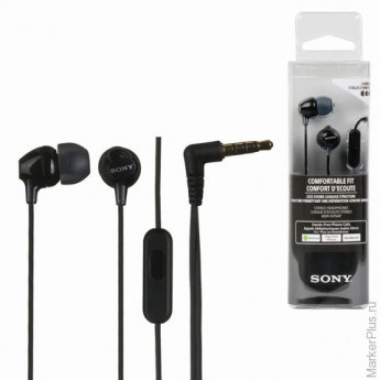 Наушники с микрофоном (гарнитура) SONY MDR-EX15AP, проводные, 1,2 м, вкладыши, стерео, черные, MDREX