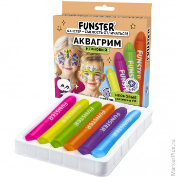 Аквагрим для лица и тела, 6 НЕОНОВЫХ цветов, FUNSTER (ФАНСТЕР), легко смываются, 192573