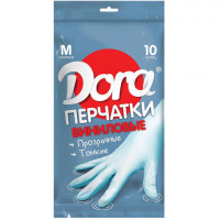 Перчатки виниловые КОМПЛЕКТ 5пар (10шт) неопудренные, размер М (средний) белые, DORA, ш/к32057, 2004-002