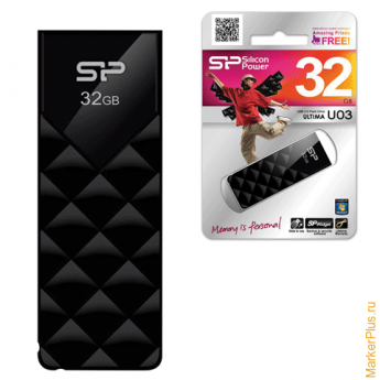 Флэш-диск 32 GB, SILICON POWER ultima U03, USB 2.0, черный, SP32GBUF2U03V1K