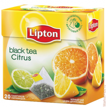 Чай LIPTON (Липтон) "Citrus", черный с цедрой цитрусовый, 20 пирамидок по 2 г, 21187919