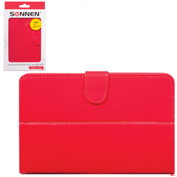 Чехол-обложка для планшетного ПК универсальный 7" SONNEN, кожзаменитель, 200x135x25 мм, красный, 352920