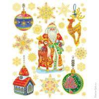 Новогоднее оконное украшение "Дед Мороз и игрушки" 30*38 см