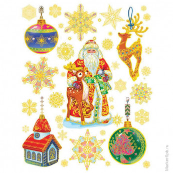 Новогоднее оконное украшение 'Дед Мороз и игрушки' 30*38 см