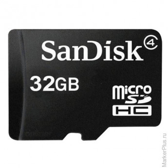 Карта памяти micro SDHC, 32 GB, SANDISK, скорость передачи данных 4 Мб/сек (class 4), SDSDQM-032G-B3
