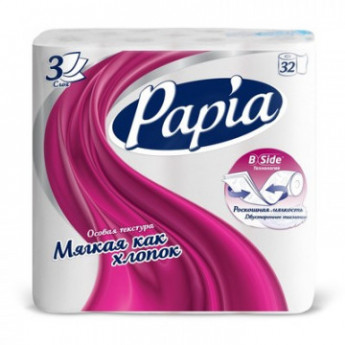 Бумага туалетная Papia 3сл бел 100%цел втул 16,8м 140л 32рул/уп