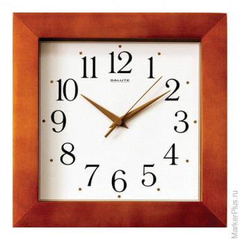 Часы настенные САЛЮТ ДС-2АА27-017, квадрат, белые, деревянная рамка, 31х31х4,5 см