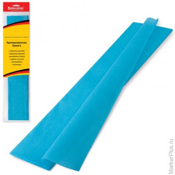 Цветная бумага крепированная BRAUBERG, стандарт, растяжение до 65%, 25 г/м2, европодвес, бирюза, 50х200 см, 124735